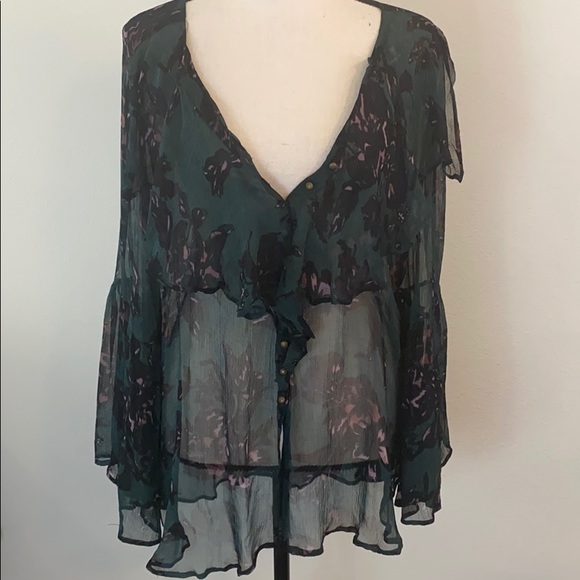Anthropologie Teal and Purple Sheer Blouse - Picture 2 of 7